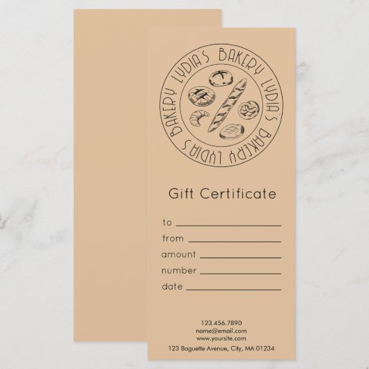 Carte Custom Kraft Bakery Gift Certificate (Devant / Derrière)