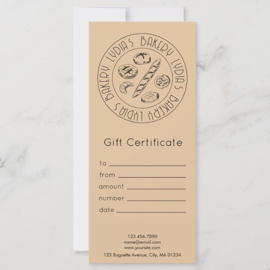 Carte Custom Kraft Bakery Gift Certificate (Devant)