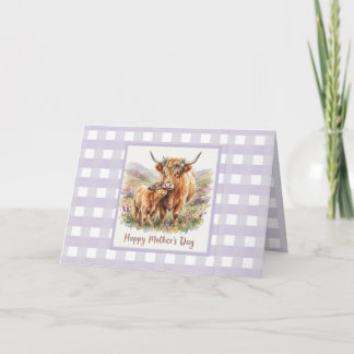 Carte Custom Lavender Highland Cow Gingham Mother's Day