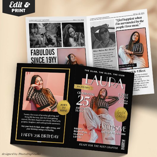 Carte Custom Magazine Greeting Card, Fun Modern Birthday