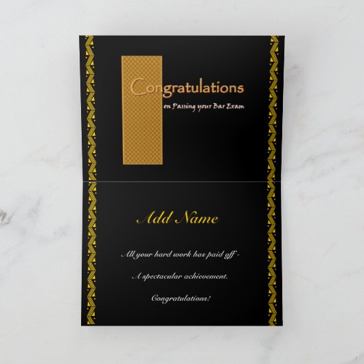 Carte CUSTOM NAME Congratulations Passing Bar Exam (Intérieur)