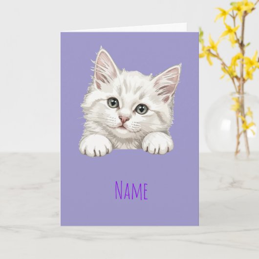 Carte Custom Name Personalized Kitten Art Gift (Fleur jaune)