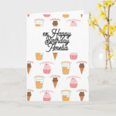 Carte Custom Name Pink Cupcake and Black Cat Pattern  (Fleur jaune)