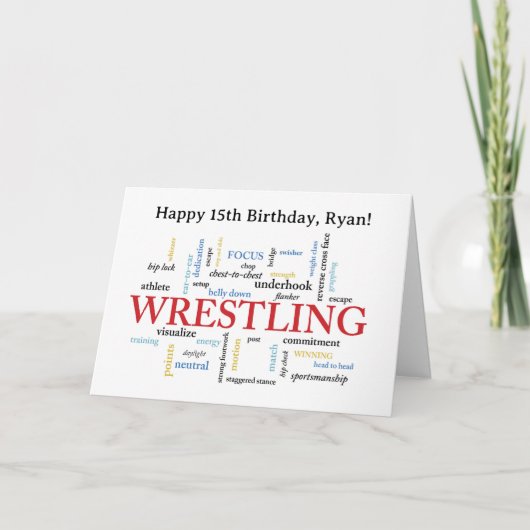 Carte Custom Name Wrestling Birthday Word Cloud (Devant)