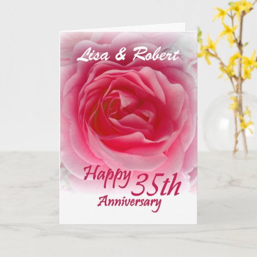 Carte CUSTOM NAMES - 35e Anniversary with Pink Rose (Fleur jaune)
