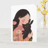 Carte Custom Pet and Owner Portrait Pet Illustration Por (Fleur jaune)