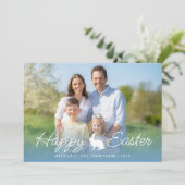 Carte Custom Photo And Blue Gradient With Bunny Easter (Debout devant)