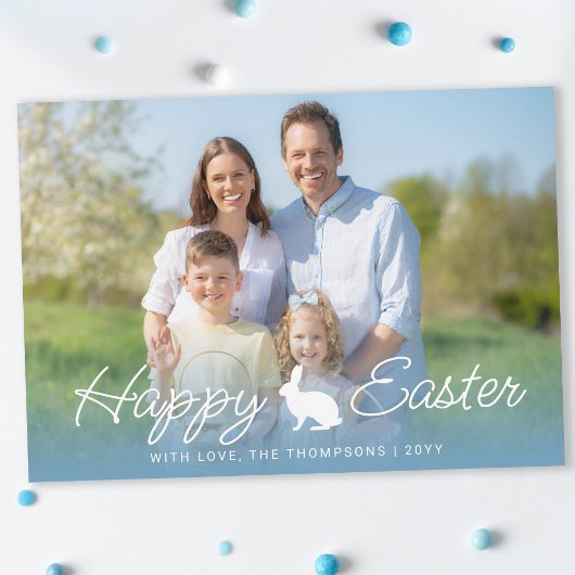Carte Custom Photo And Blue Gradient With Bunny Easter