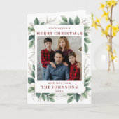 Carte Custom Photo Elegant Winter Greenery Frame (Fleur jaune)