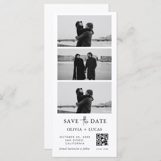 Carte Custom QR Code Photo Strip Wedding Save The Date (Devant / Derrière)