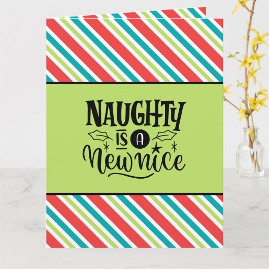 Carte Custom Retro Noël "Naughty is a New Nice" (Fleur jaune)