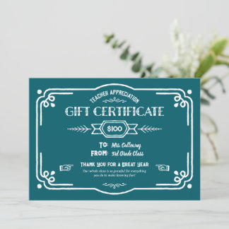 Carte Custom Teacher Appreciation Gift Certificate