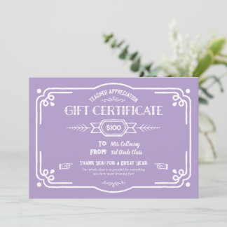Carte Custom Teacher Appreciation Gift Certificate
