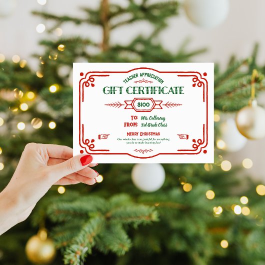 Carte Custom Teacher Appreciation Gift Certificate