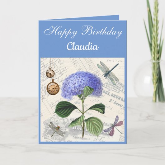 Carte Custom Text. Vintage Style Hydrangea. (Devant)