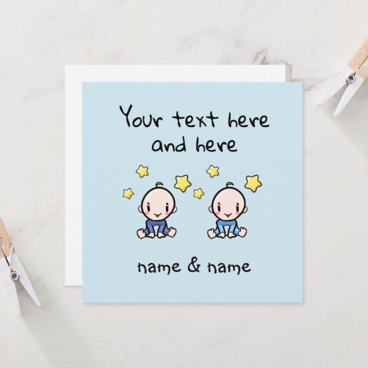 Carte Custom Twin Baby Boys Congratulations w. Names, (Devant/Arrière en situation)