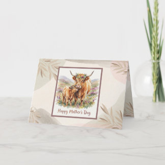 Carte CustomHappy Mother’s Day Highland Cow Neutral Boho
