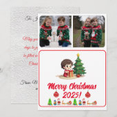Carte Customisable 2 Photo Traditional Christmas Card (Devant / Derrière)