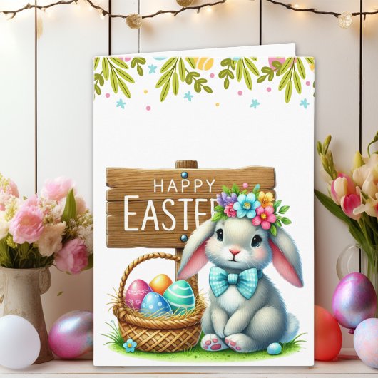 Carte Customizable Cute Rabbit Easter Card