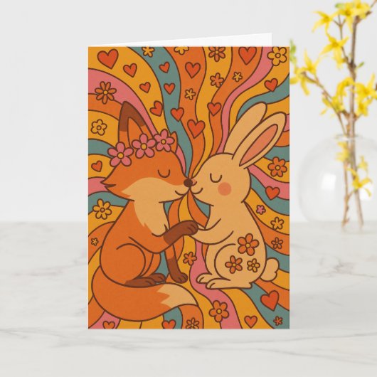Carte Customize the Inside Fox & Rabbit Valentine's Day (Fleur jaune)