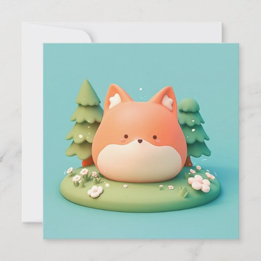 Carte Cute 3D Clay Red Fox in Forest Meadow Postcard (Devant)