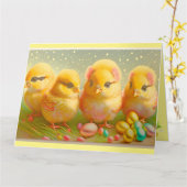 Carte Cute 4 Pâques Collection de poulet (Fleur jaune)