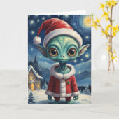 Carte Cute Alien Retro Starry Nuit personnalisée (Fleur jaune)