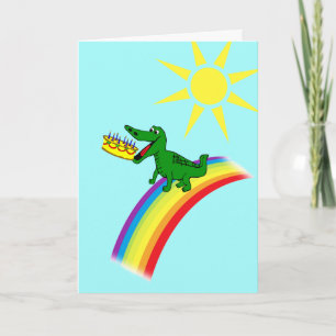 Carte Cute Alligator Mange Gâteau Anniversaire