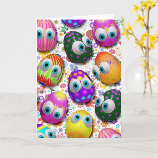 Carte Cute and Funny Easter Eggs Cartoon (Fleur jaune)