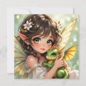 Carte Cute Anime Fairy and Chibi Dragon (Devant)