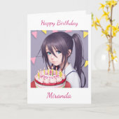 Carte Cute Anime Girl with Birthday Cake (Fleur jaune)