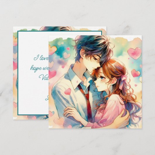 Carte Cute Anime Thématique Saint-Valentin (Devant / Derrière)