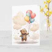 Carte Cute Aquarelle Bear Cub Floating dans l'Air Blank (Fleur jaune)