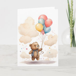 Carte Cute Aquarelle Bear Cub Floating dans l'Air Blank