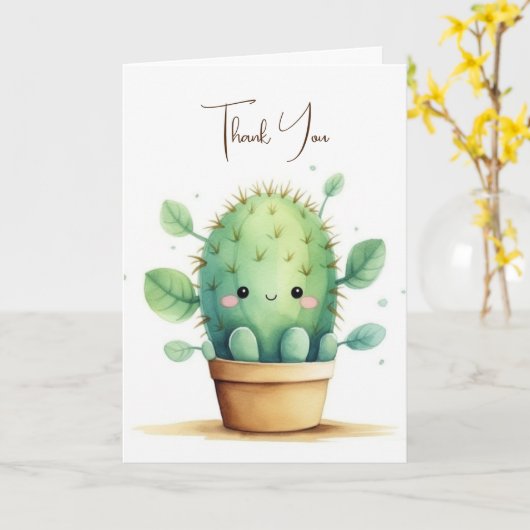 Carte Cute Aquarelle Cactus En Pot (Fleur jaune)