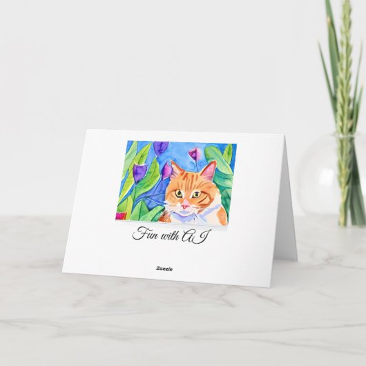 Carte Cute Aquarelle Chat Orange | Penser à vous (Dos)