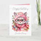 Carte Cute aquarelle Floral Chat Grand-mère Joyeux anniv (Devant)