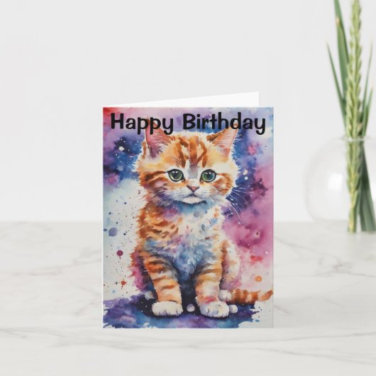 Carte Cute Aquarelle Ginger Kitten Anniversaire (Devant)