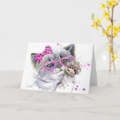 Carte Cute Aquarelle Kitten (Fleur jaune)