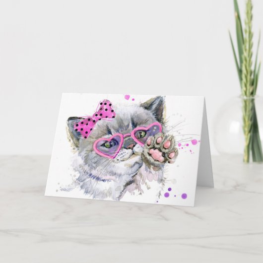 Carte Cute Aquarelle Kitten (Devant)