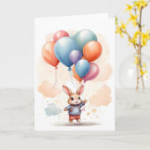 Carte Cute Aquarelle Lapin Lapin Gros Ballons Blond (Fleur jaune)
