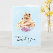 Carte Cute aquarelle Mère Lion & Merci Cub (Fleur jaune)