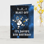 Carte Cute Astronaut Rocket Blue Galaxy 8e anniversaire (Fleur jaune)
