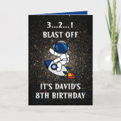 Carte Cute Astronaut Space Rocket Blue 8e anniversaire (Devant)