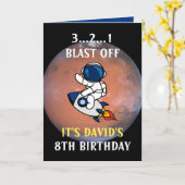 Carte Cute Astronaut Space Rocket Mars Blue 8e anniversa (Fleur jaune)