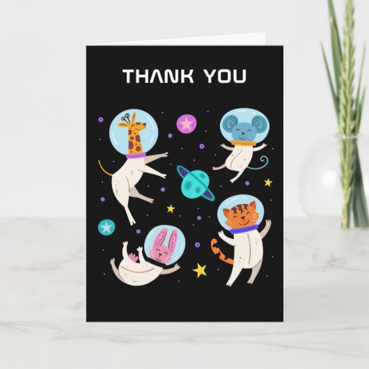 Carte Cute astronaute Animaux flottant dans le Merci spa (Devant)