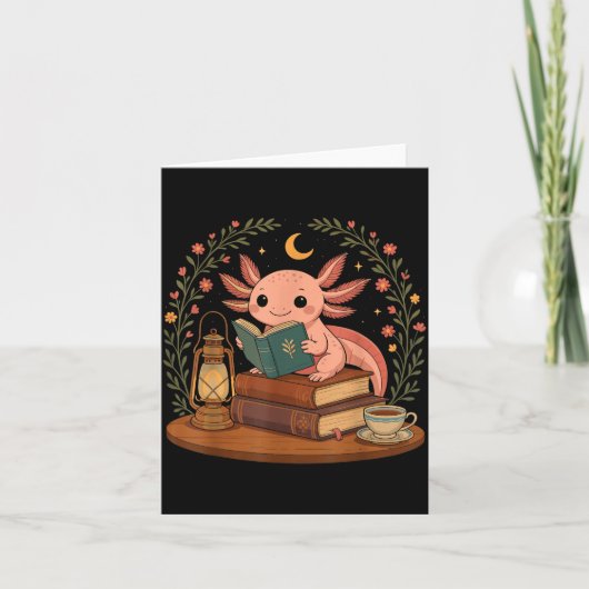 Carte Cute Axolotl Reading Books Cozy Bookworm (Devant)