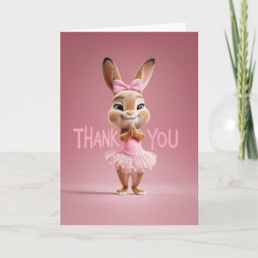 Carte Cute Baby Bunny Girl in Pink Tutu Thank You (Devant)
