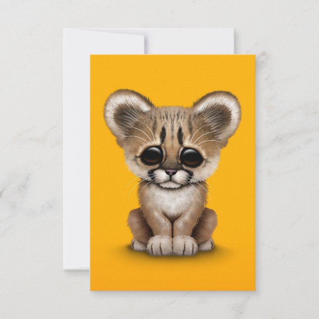 Carte Cute Baby Cougar Cub sur Jaune (Devant)