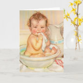 Carte Cute Baby Having a Bath (Fleur jaune)